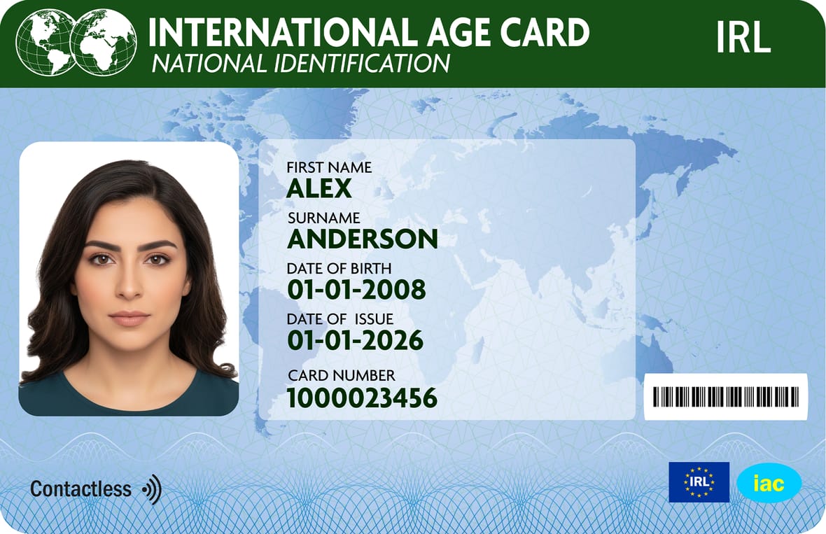 Premium International Age Card — front view.
